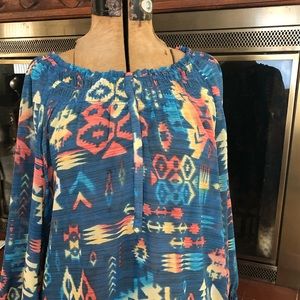 Chico’s SW Print Blouse with Elastic Boat Neck